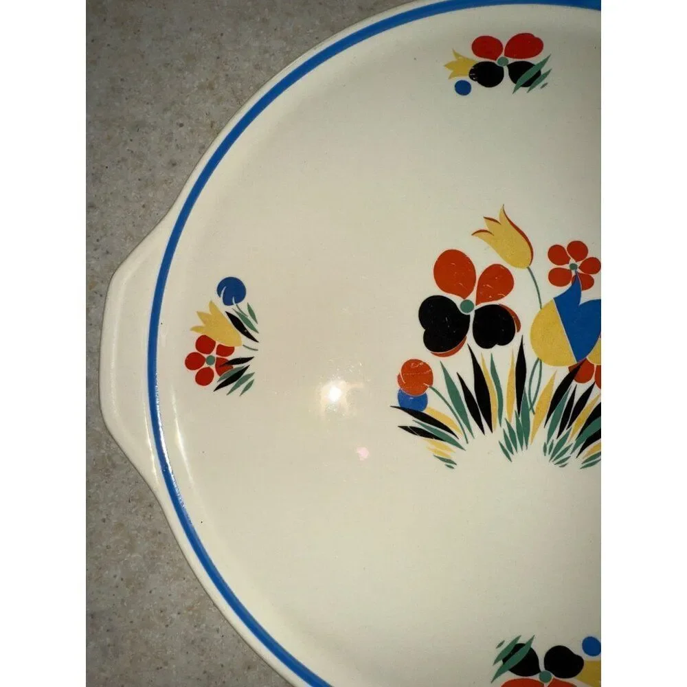 Vintage Universal Potteries Inc. Circus Round Platter 1940’s Floral Cake Plate